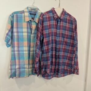 Grandpa Vintage Plaid Button Down Multicolor Van Heussen Men's L 1980's Fashion